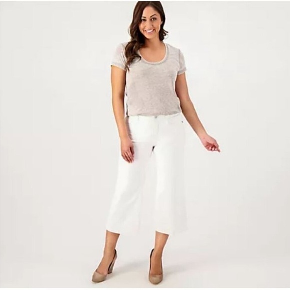 NYDJ Denim - NYDJ Women's Wide Leg Cool Embrace White Jeans 10‎L Long White Pants Slimming